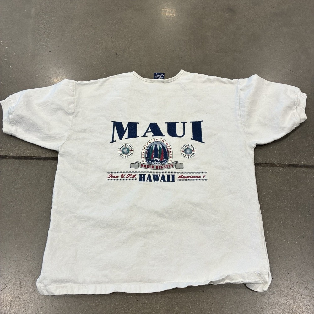 Vintage WEK THE WORLD "Made in USA"  White Sweatshirt XL Maui Hawaii Heavyweight